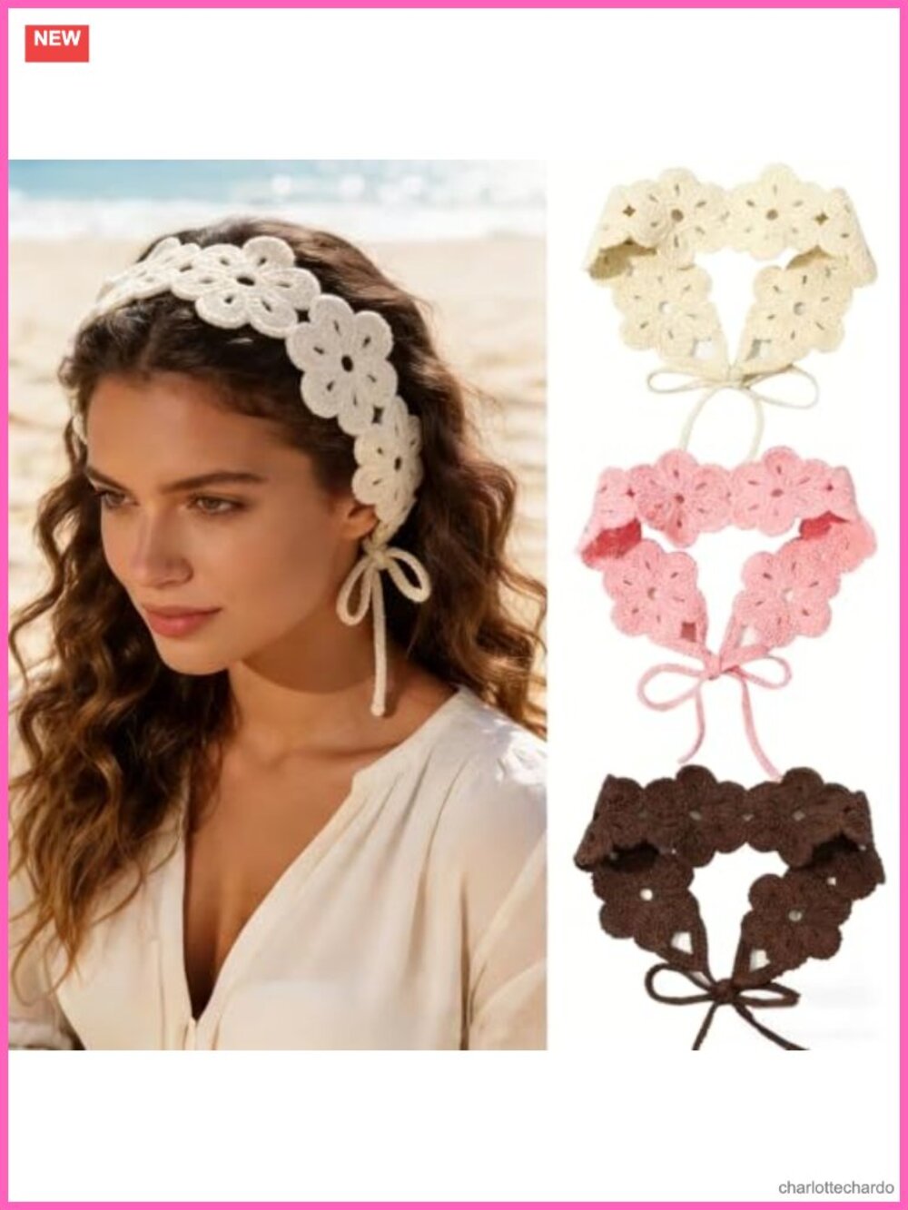Boho Floral Crochet Tie Headbands 3 Pack Adjustable Hair Accessories